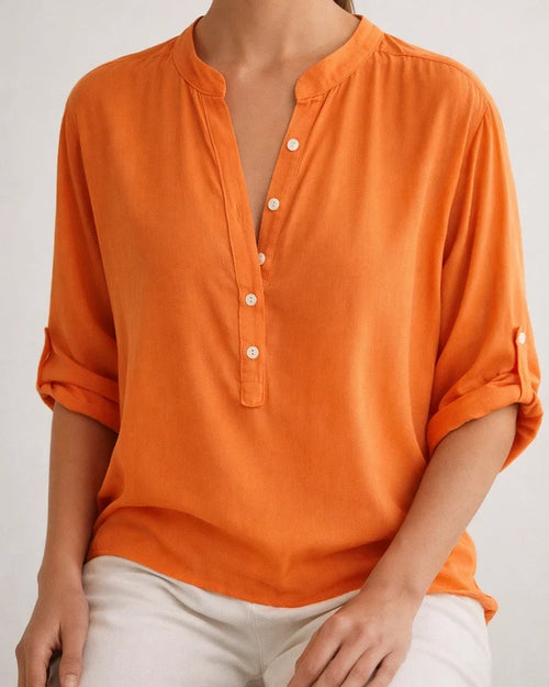 Explosive Solid Color Pullover Five-point Sleeve Short-sleeved Collar Loose Button Commuter Intellectual Style Shirt Tops Female | JRSEE:3f9d5b7f-1e57-4042-a74c-6611d33df33f