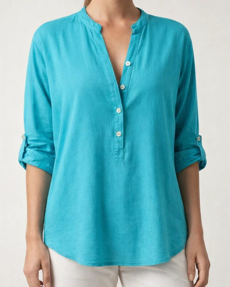 Explosive Solid Color Pullover Five-point Sleeve Short-sleeved Collar Loose Button Commuter Intellectual Style Shirt Tops Female | JRSEE:be1e704c-1142-42c5-87bc-3e9961837bbf