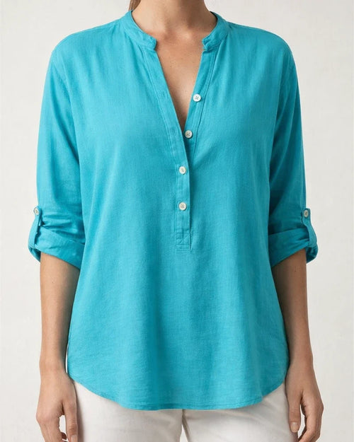 Explosive Solid Color Pullover Five-point Sleeve Short-sleeved Collar Loose Button Commuter Intellectual Style Shirt Tops Female | JRSEE:be1e704c-1142-42c5-87bc-3e9961837bbf
