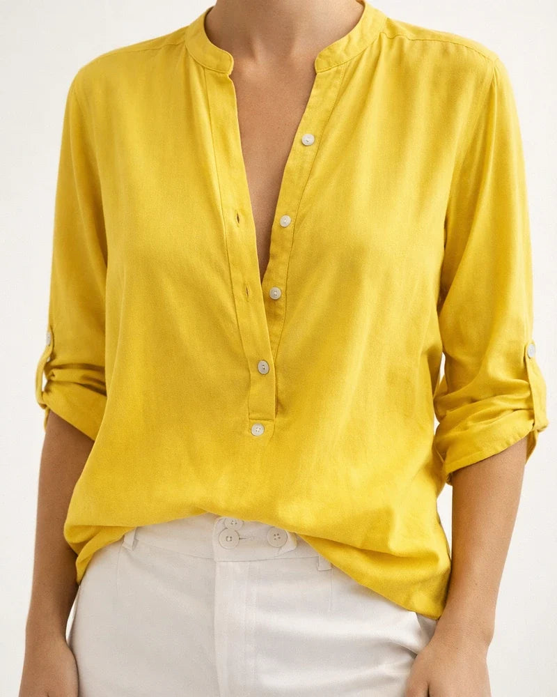 Explosive Solid Color Pullover Five-point Sleeve Short-sleeved Collar Loose Button Commuter Intellectual Style Shirt Tops Female | JRSEE:85e32d2f-3774-4f9f-a88a-487b03c67aca