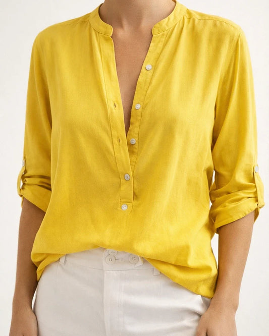 Explosive Solid Color Pullover Five-point Sleeve Short-sleeved Collar Loose Button Commuter Intellectual Style Shirt Tops Female | JRSEE:85e32d2f-3774-4f9f-a88a-487b03c67aca