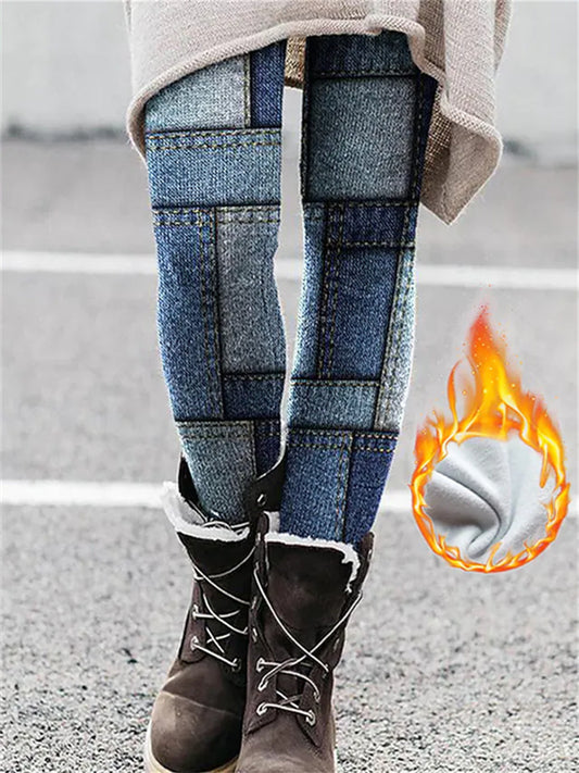 Women's Fleece Pants Tights Leggings Thermal Underwear Blue Fashion Christmas Casual Daily Print High Elasticity Full Length Thermal Warm Color Block S M L XL 2XL / Skinny
