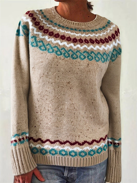 Women's Round Neck Color-Blocked Oversized Knit Sweater New Arrival Printed Sweater