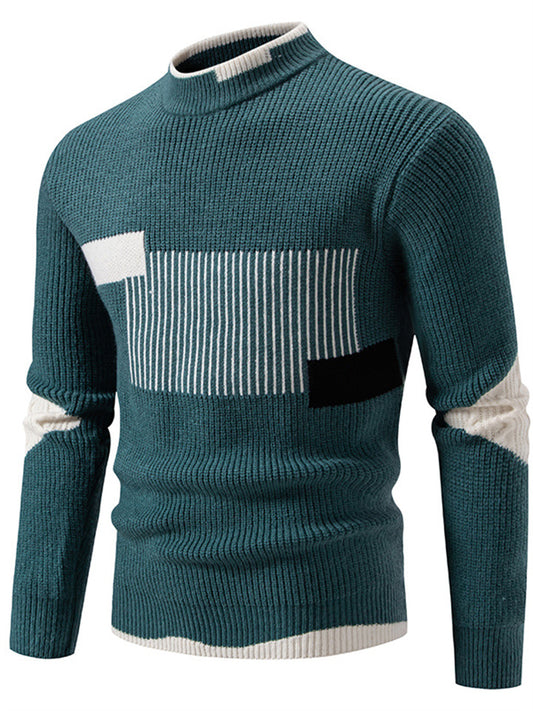 Men's Autumn/Winter Woolen Knitwear with Color-Blocked Base Layer