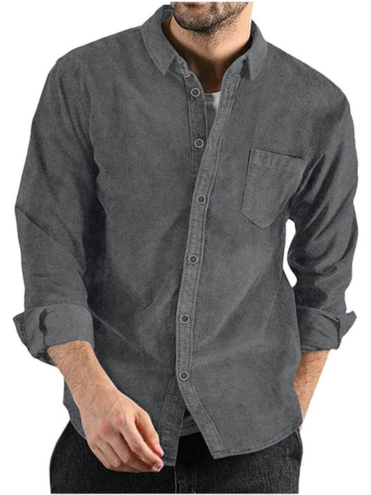 Fall and Winter New Men's Long-sleeved Shirt Corduroy Lapel Buttons Loose Casual Shirt