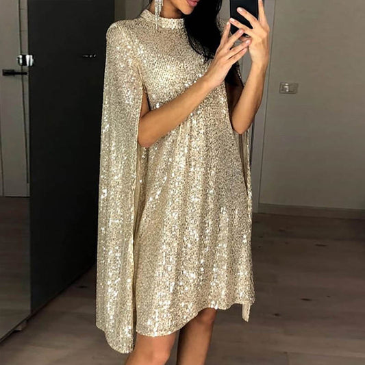 Women's Party Dress Sequin Dress Short Mini Dress Silver Gold Sleeveless Pure Color Sequins Split Spring Fall Crew Neck Party Stylish Elegant Party