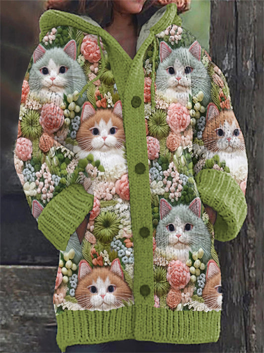 Long Sleeve Women's Vintage Jacquard Jacket Fall and Winter Printing Cardigan Sweater