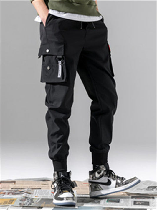 Men's Cargo Pants Cargo Trousers Trousers Cropped Pants Elastic Waist Multi Pocket Plain Outdoor Sports Full Length Casual Daily Cotton Classic Style Black Grey Micro-elastic
