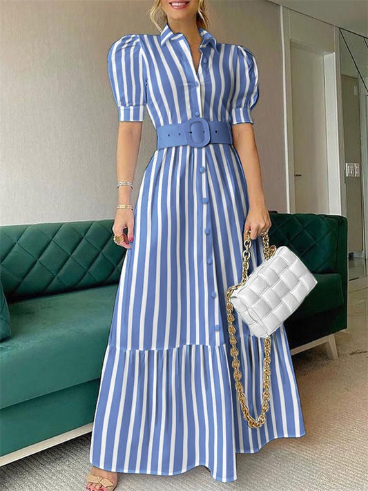 Temperament Commuter Long Short-sleeved Hem Dress with Belt
