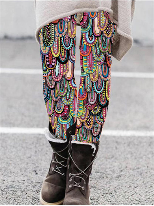 Women's Elastic Waist Printed Leggings Bootcut Printed Leggings
