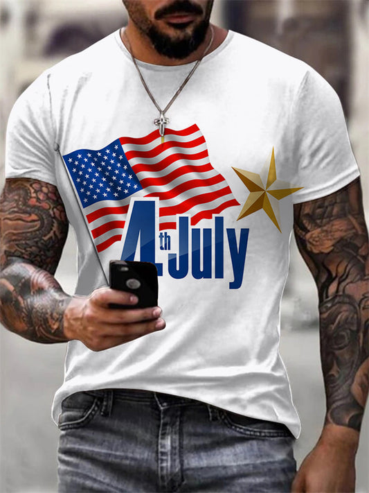 Men's Summer 3D Printed T-Shirt American Independence Day Short-Sleeve Trendy Casual T-Shirt