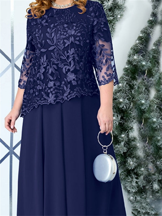 Women's Plus Size Party Dress Print Crew Neck Mesh Half Sleeve Fall Spring Elegant Midi Dress Formal Party Dress