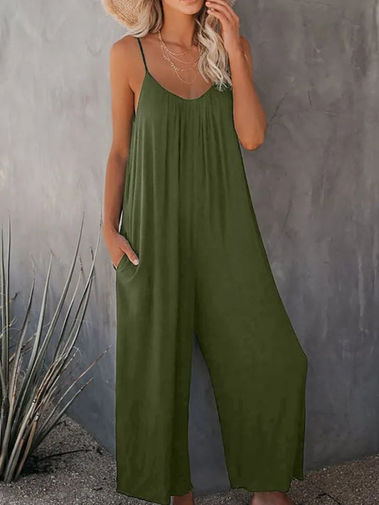 Strap Jumpsuit Women's New Solid Color Pocket Casual Jumpsuit