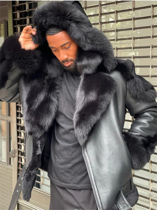 Men's Shearling Coat Winter Jacket Sherpa jacket Winter Coat Jacket Faux Leather Jacket Thermal Warm Windproof Rain Waterproof Outdoor Street Daily Zipper Turndown Streetwear Sporty Casual Jacket