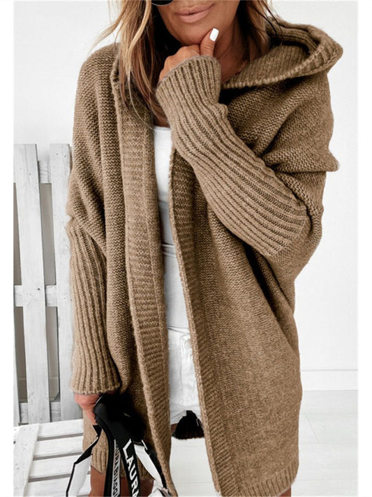 Fall/Winter Casual Batwing Sleeve Hooded Knit Cardigan Sweater Women's Outerwear