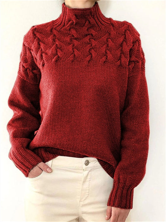 Women's Pullover Sweater jumper Jumper Cable Knit Knitted Pure Color Turtleneck Stylish Casual Outdoor Daily Winter Fall Green Blue S M L / Long Sleeve / Regular Fit / Going out