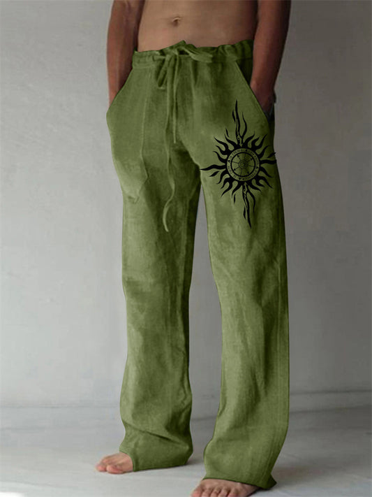 Men's Trousers Summer Pants Beach Pants Straight Drawstring Elastic Waist Front Pocket Graphic Prints Comfort Soft Casual Daily Beach Fashion Designer White Green
