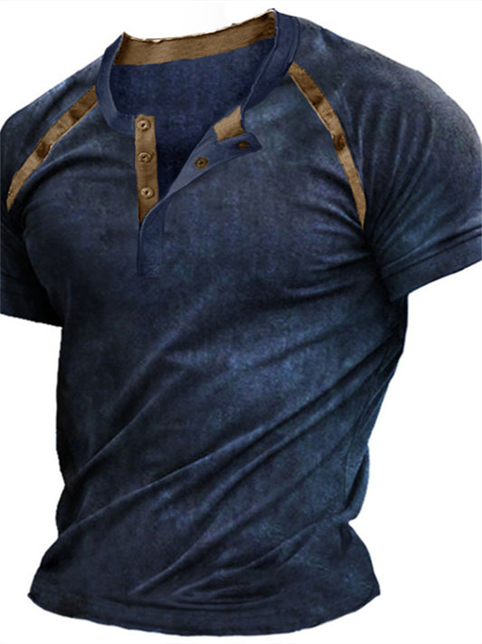 Men's T Shirt Tee Henley Shirt Cool Shirt Color Block Henley Street Vacation Short Sleeves Patchwork Clothing Apparel Designer Basic Modern Contemporary