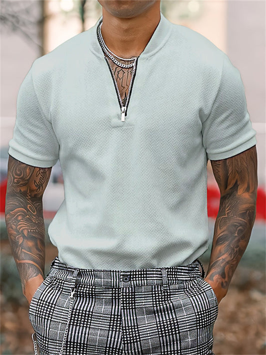 Men's Collar Polo Shirt Golf Shirt T shirt Tee Solid Color Stand Collar Street Casual Zipper Short Sleeve Tops Casual Fashion Breathable Comfortable Green White Black