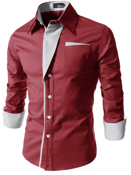 Men's Button Up Shirt Dress Shirt Collared Shirt Black White Red Long Sleeve Plain Collar Spring Fall Wedding Work Clothing Apparel