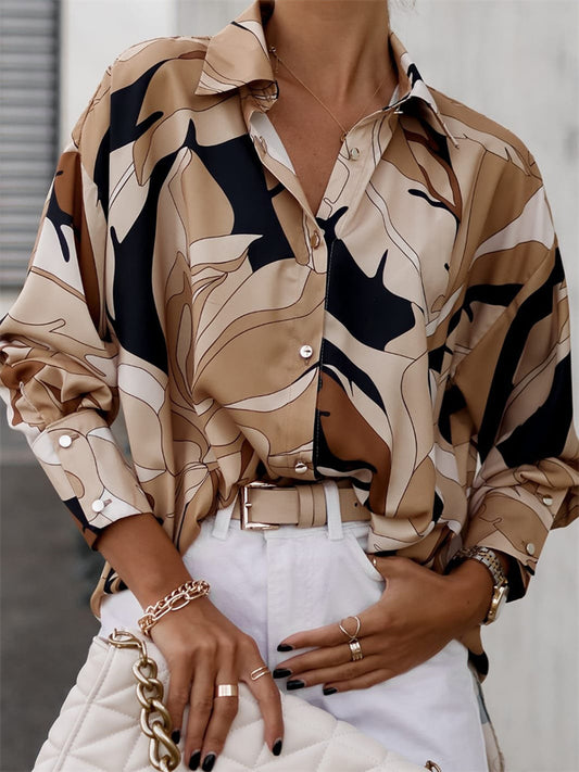 Women's Spring/Fall New Arrival Printed Long-Sleeve Business Collared Shirt Top