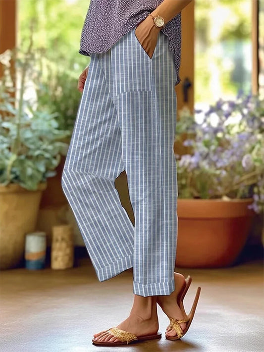 New Women's Thin Pants Striped Printed Casual Nine-minute Pants
