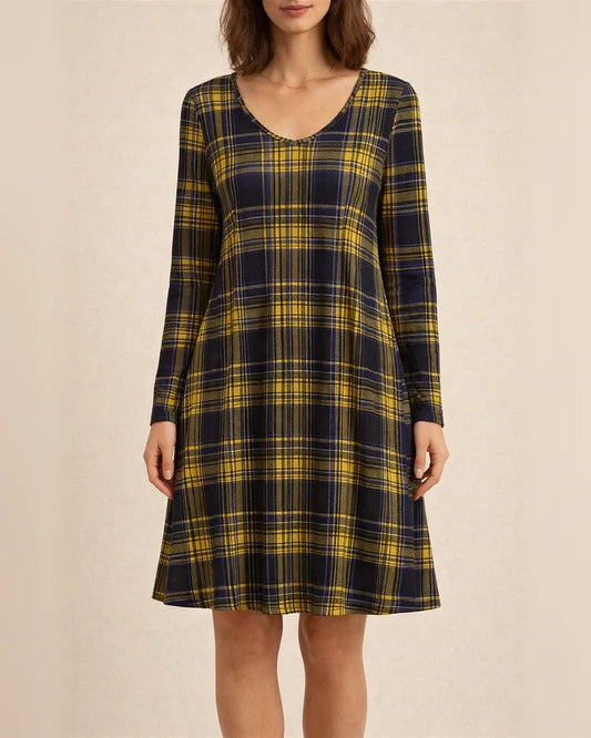 Fall and Winter New Comfortable Casual Plaid Pockets V-neck Long-sleeved Temperament Commuter Dresses for Women | JRSEE:21f59bec-2bb3-4a61-a9df-7606bb901e81