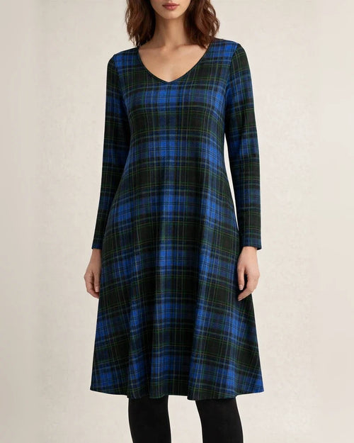 Fall and Winter New Comfortable Casual Plaid Pockets V-neck Long-sleeved Temperament Commuter Dresses for Women | JRSEE:f7d72713-6e34-44f6-8ea6-5e4028a30096