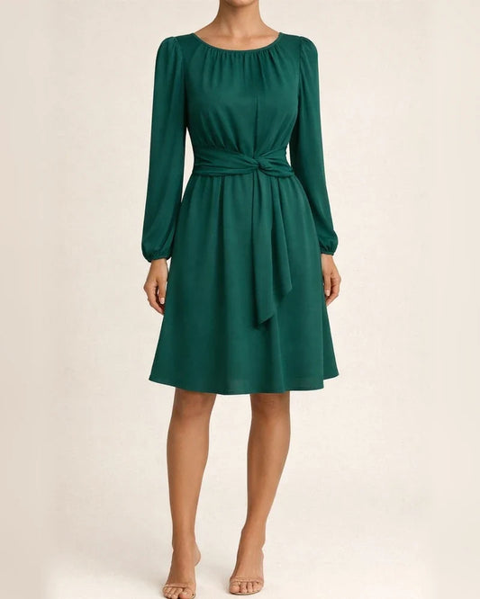 Fall and Winter New Fresh Sweet Women's Hot Round Neck Shrink Pleated Long-sleeved Dresses | JRSEE:7d31d388-709f-4241-aa65-55d4606d1ec1