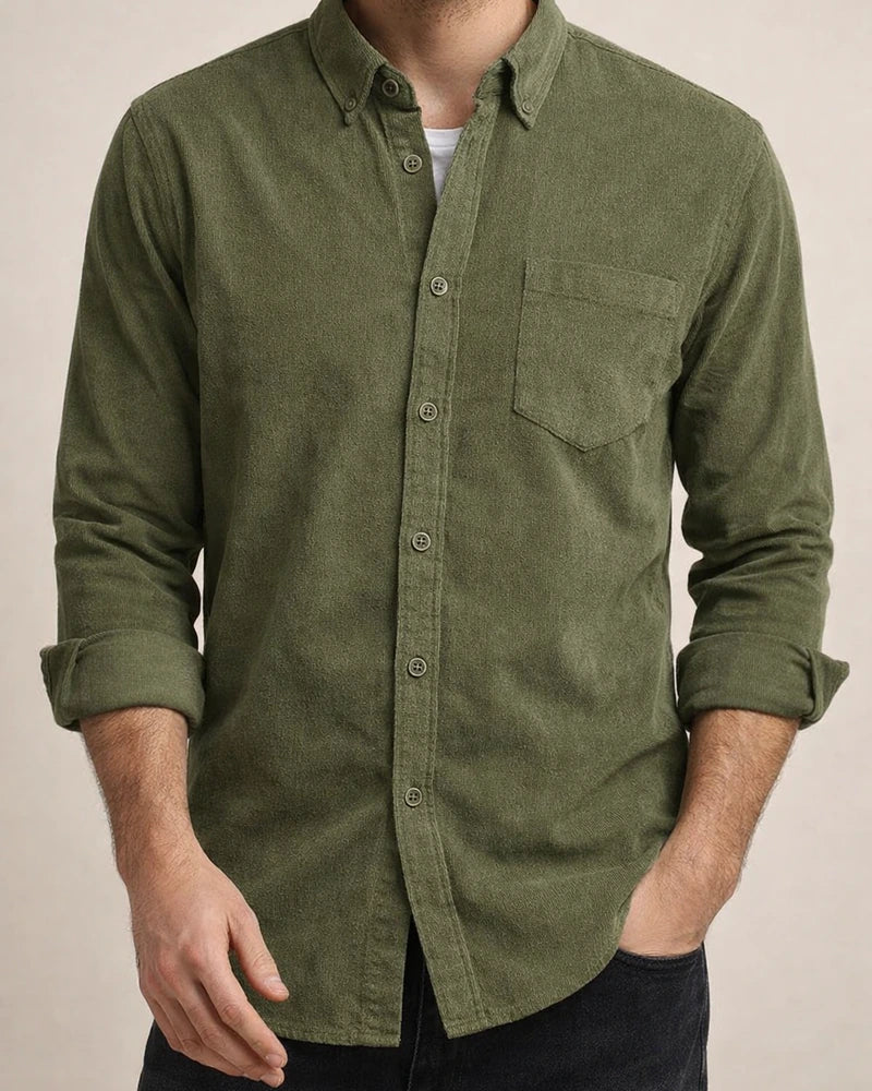 Fall and Winter New Men's Long-sleeved Shirt Corduroy Lapel Buttons Loose Casual Shirt | JRSEE:a834383a-86f2-4d0e-a329-3e9dc227dd85