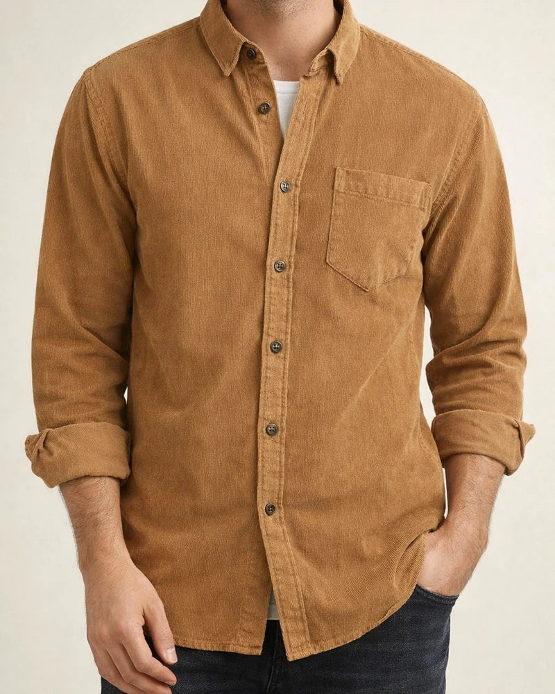 Fall and Winter New Men's Long-sleeved Shirt Corduroy Lapel Buttons Loose Casual Shirt | JRSEE:c13a939a-8ae6-4af4-826d-01af6ceadcb4