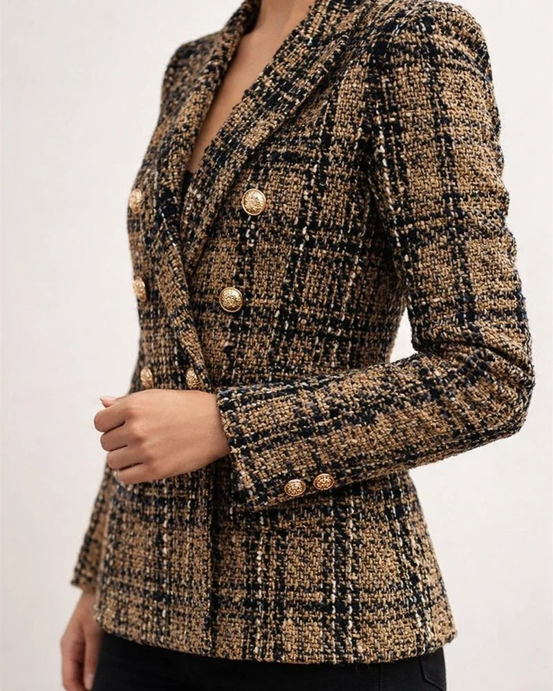 Fall and Winter New Women's Explosive Suit Long-sleeved Double-breasted Printed Suit Small Jacket Blouse | JRSEE:6968f5cc-66c7-47f3-904c-b8708a769ec7