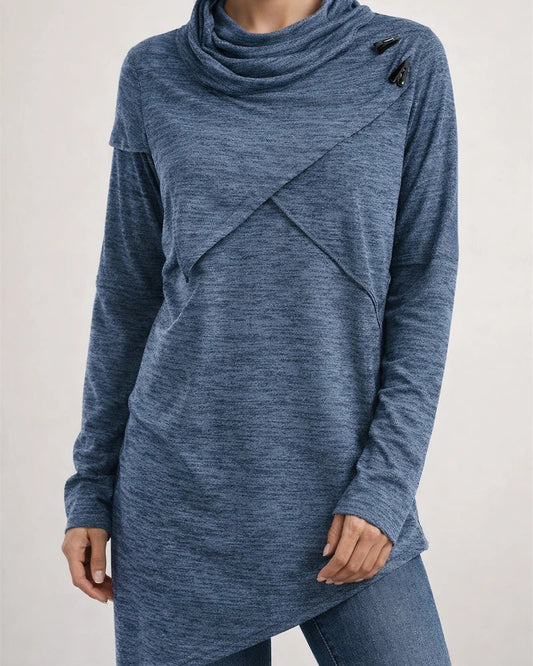 Fall New Arrival Long Sleeve Button-Up Patchwork Knit Top for Women Asymmetrical T-Shirt | JRSEE:671af7ff-bf33-46b7-9a0a-6235d189b290