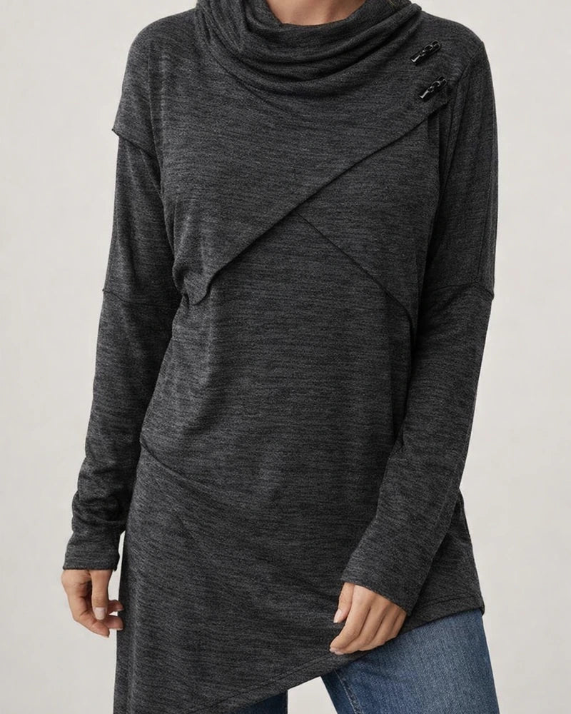 Fall New Arrival Long Sleeve Button-Up Patchwork Knit Top for Women Asymmetrical T-Shirt | JRSEE:0ae8c52c-1377-4501-9853-e2a367c25cc6