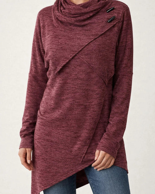 Fall New Arrival Long Sleeve Button-Up Patchwork Knit Top for Women Asymmetrical T-Shirt | JRSEE:3916f1c5-f8ab-4882-9b93-b083a0f59b02