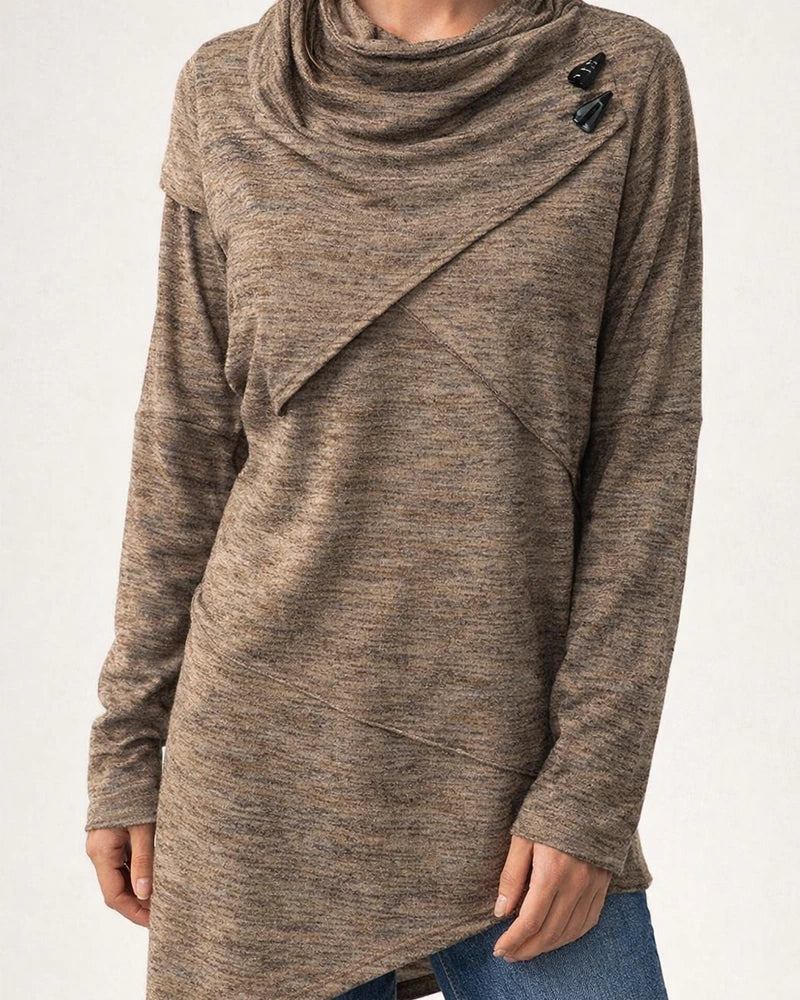 Fall New Arrival Long Sleeve Button-Up Patchwork Knit Top for Women Asymmetrical T-Shirt | JRSEE:016bab44-39ab-4f20-869c-abe7e8815e1b