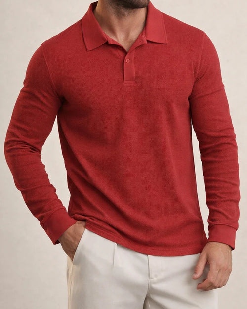 Fall New Arrival Men's Waffle Collared Polo Shirt American Casual Long Sleeve T-Shirt | JRSEE:48d16145-6dc8-46c9-b800-05f9357cee00