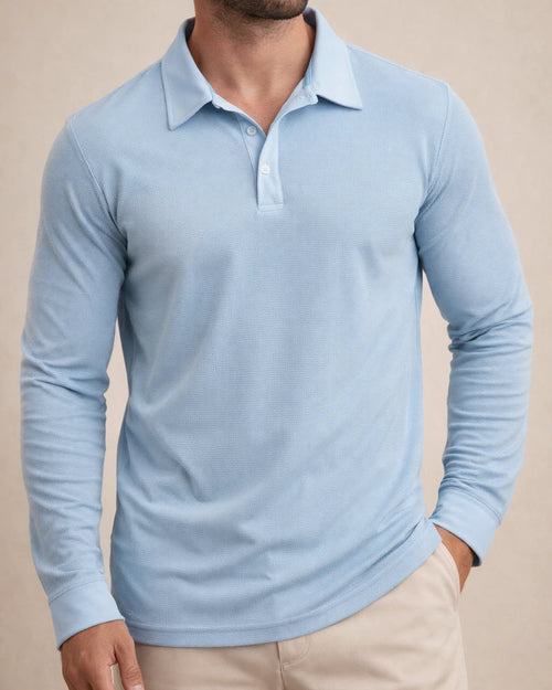 Fall New Arrival Men's Waffle Collared Polo Shirt American Casual Long Sleeve T-Shirt | JRSEE:4c5a64d4-dc70-449b-b5fa-4370025c8928