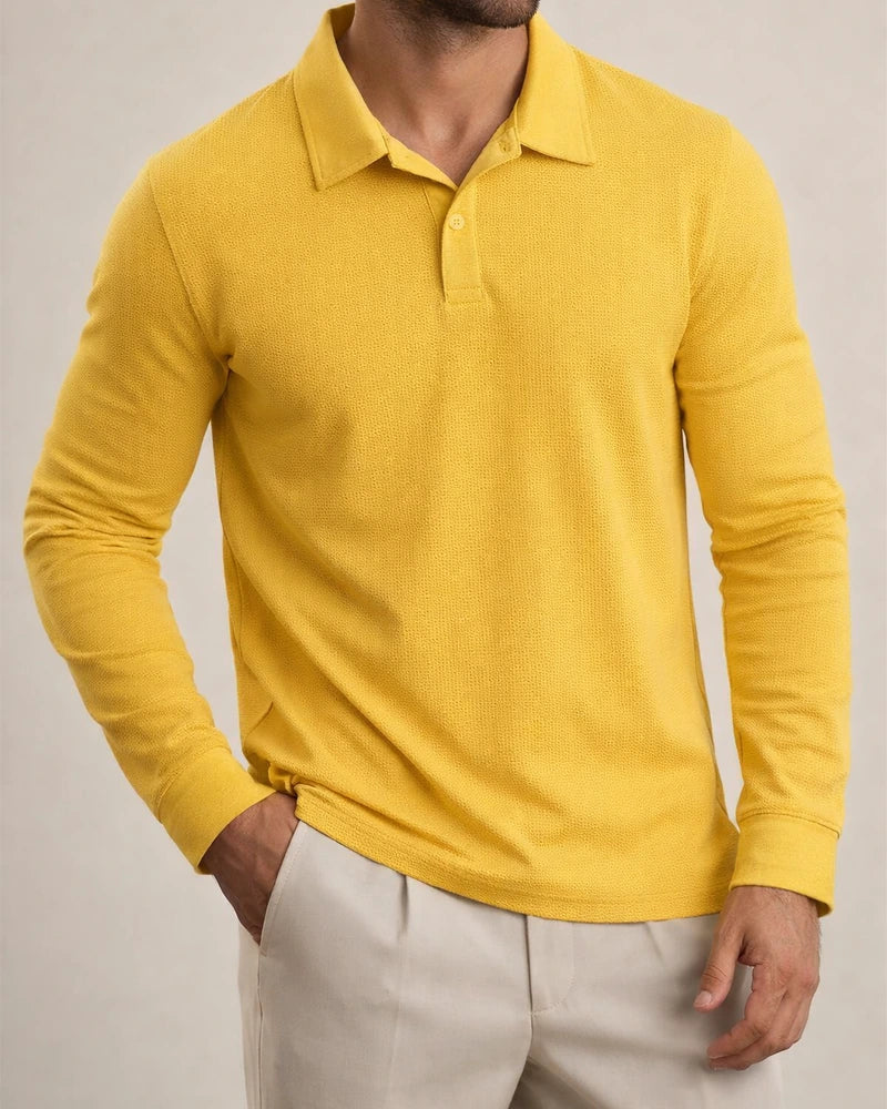 Fall New Arrival Men's Waffle Collared Polo Shirt American Casual Long Sleeve T-Shirt | JRSEE:717c027b-2d77-4147-afcd-9c073c6d2706