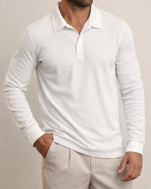 Fall New Arrival Men's Waffle Collared Polo Shirt American Casual Long Sleeve T-Shirt | JRSEE:0267193c-dc30-4d41-8653-521aa8bed8e3