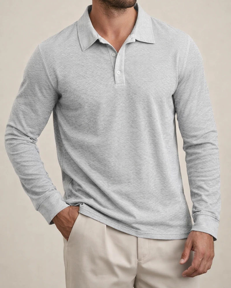 Fall New Arrival Men's Waffle Collared Polo Shirt American Casual Long Sleeve T-Shirt | JRSEE:907f070e-b3c2-4d78-b103-ddd3de89532a