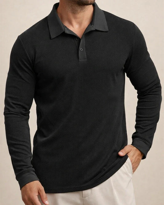 Fall New Arrival Men's Waffle Collared Polo Shirt American Casual Long Sleeve T-Shirt | JRSEE:b7fbd859-556c-413e-8743-815e61e1f323
