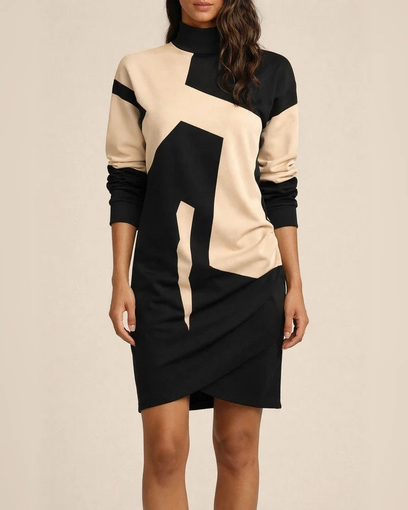 Fall New Long-sleeved Half-high Neck Printed Dress Temperament Elegant Commuter Style Women's Clothing | JRSEE:c4d5b37c-3931-4197-86bc-d98c2c4cf526