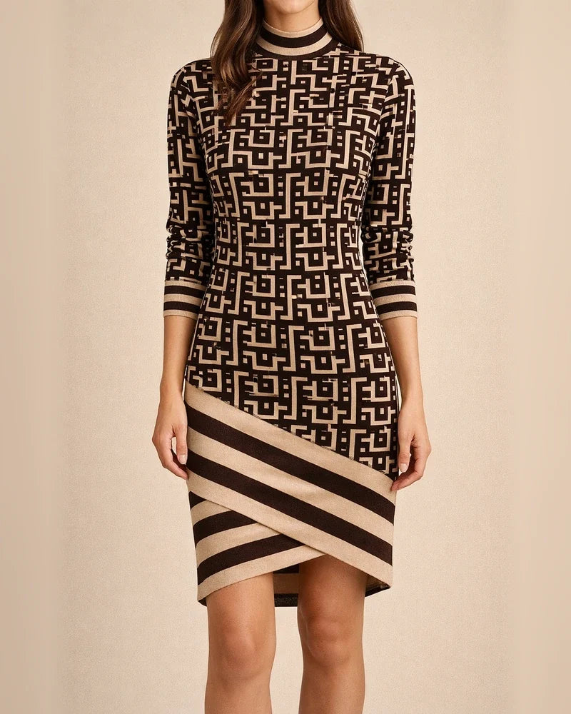 Fall New Long-sleeved Half-high Neck Printed Dress Temperament Elegant Commuter Style Women's Clothing | JRSEE:905fe9ee-7519-4c19-a338-14892977ae13