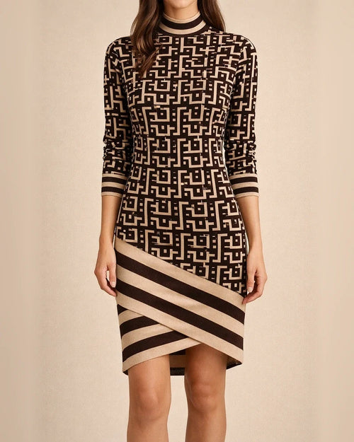 Fall New Long-sleeved Half-high Neck Printed Dress Temperament Elegant Commuter Style Women's Clothing | JRSEE:905fe9ee-7519-4c19-a338-14892977ae13
