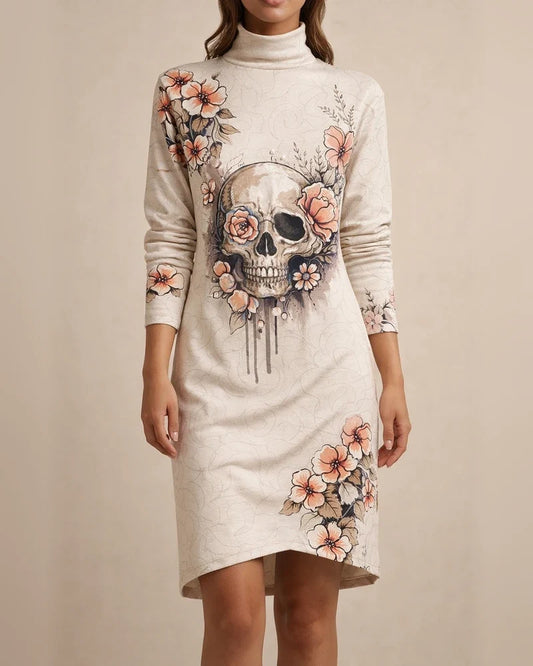 Fall New Long-sleeved Half-high Neck Printed Dress Temperament Elegant Commuter Style Women's Clothing | JRSEE:f0d8cb7c-ab50-4b96-b205-4f359beb6be7
