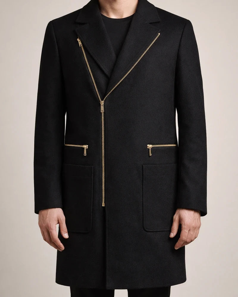 Fall/Winter Men's Woolen Coat - Mid-Length Thickened Fashionable Notched Lapel Outerwear | JRSEE:8861c543-9691-4f6b-9326-b8e793e70181