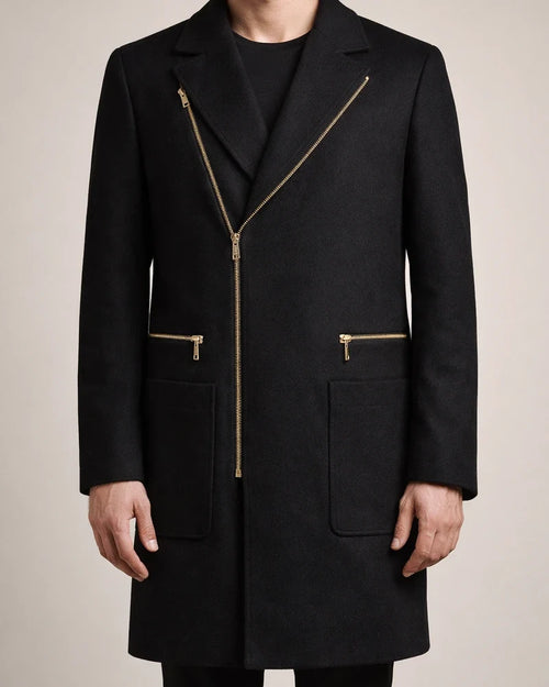Fall/Winter Men's Woolen Coat - Mid-Length Thickened Fashionable Notched Lapel Outerwear | JRSEE:8861c543-9691-4f6b-9326-b8e793e70181