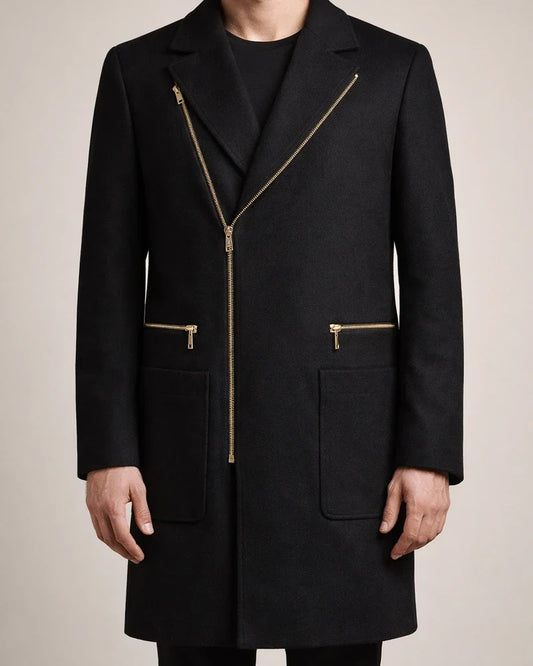 Fall/Winter Men's Woolen Coat - Mid-Length Thickened Fashionable Notched Lapel Outerwear | JRSEE:8861c543-9691-4f6b-9326-b8e793e70181