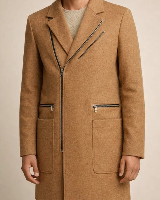 Fall/Winter Men's Woolen Coat - Mid-Length Thickened Fashionable Notched Lapel Outerwear | JRSEE:03c479ac-1ab5-47d2-8c70-3c1a41dab0e5